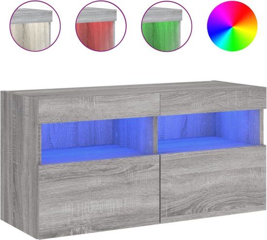 vidaXL Tv-wandmeubel met LED-verlichting 80x30x40 cm grijs sonoma