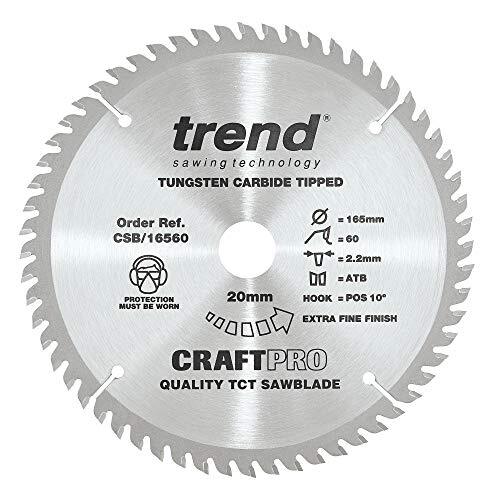 TREND Trend CraftPro TCT-zaagblad, 165 mm diameter x 20 mm diameter x 60 tanden, wolfraamcarbide bestückt, CSB/16560