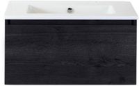 BES LED Frozen Badmeubelset 80 cm - Greeplijst in Kleur - Black Oak - Keramische Wastafel Wit Zonder Kraangat