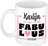 Bellatio Decorations Naam mok Karlijn - wit - Fabulous - keramiek - 300 ml - cadeau collega beker - cadeau