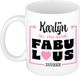 Bellatio Decorations Naam mok Karlijn - wit - Fabulous - keramiek - 300 ml - cadeau collega beker - cadeau