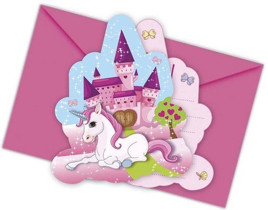 Partywinkel Eenhoorn magic uitnodigingen 6 st. - roze
