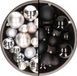 Kaemingk B.V. Kerstversiering boules de Noël en plastique mélange de couleurs noir/argent 6-8-10 cm paquet de 44x pièces