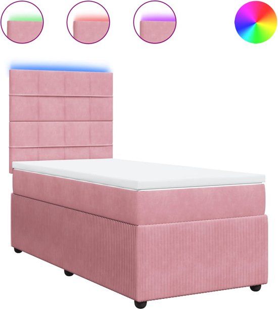 vidaXL Boxspring met matras fluweel roze 100x200 cm