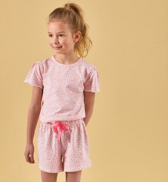 Little Label Zomer Pyjama Meisjes Luipaard Roze Bio Katoen 98/104