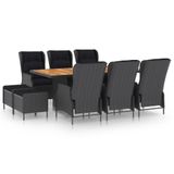 vidaXL 9-delige Tuinset met kussens, polyrattan, donkergrijs