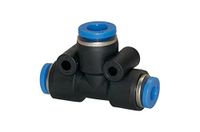 T-steekverbinding "blauwe serie", reducerend, voor buitenslang met een diameter van 2 x 8/1 x 10 mm, werkdruk max. 15 bar, kunststof/MS vern.