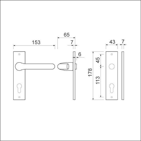 Ami Deurkrukgarnituur rota F1 blind recht gatdeel aluminium