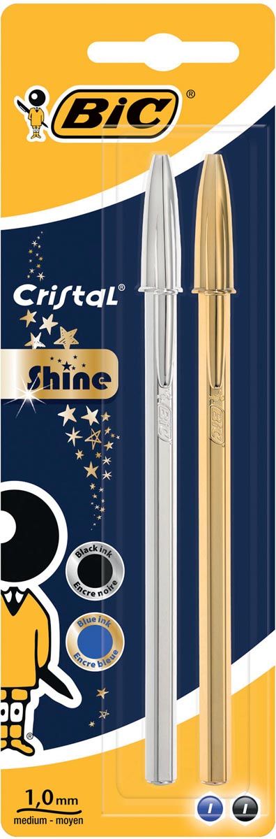 BIC Cristal Shine balpen blister - goud en zilver - 2 stuks