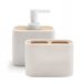 GEDY Melbourne Set van 2 stuks, 1 zeepdispenser en 1 tandenborstelhouder, serie van hars en bamboe met witte oppervlakken