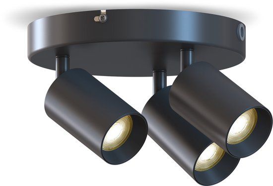 Calex Plafondlamp - 3-Lichts - Opbouwspot - Rond - Zwart - Goud