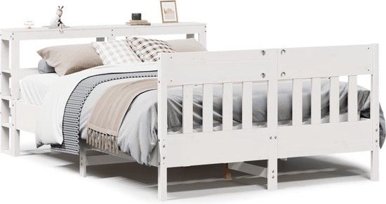 vidaXL Bedframe - massief grenenhout - wit - 135x190 cm
