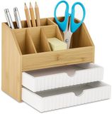 Merkloos Relaxdays Bureau-organizer, bamboe & MDF, 19x24x14 cm, natuur-wit