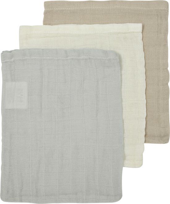 Meyco Baby Uni washandjes - 3-pack - hydrofiel - offwhite/light grey/sand