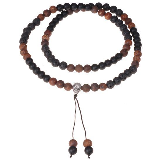 Memphis Accessories Kralen ketting Mannen Matte Agaat Lavasteen 65 cm