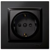 SIMON Schuko inbouwdoos, Simon 10, 250 V, 16 A, plat en dun wandstopcontact, eenvoudig te installeren, inclusief frame, deksel en mechanisme, vrouwelijk stopcontact, zwart