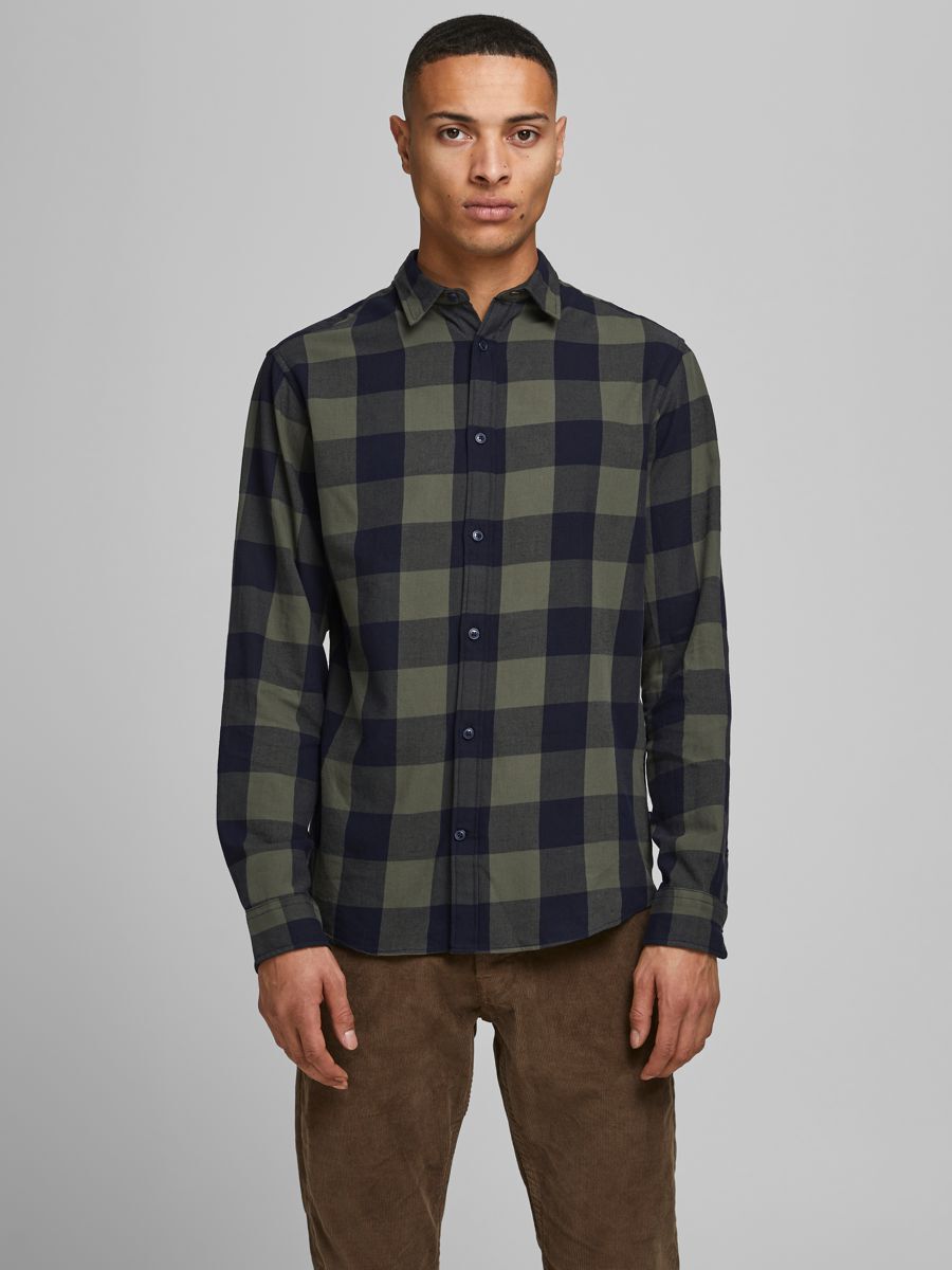 Jack & Jones Essentials Geruit Slim Fit Overhemd - Dusty Olive - XS