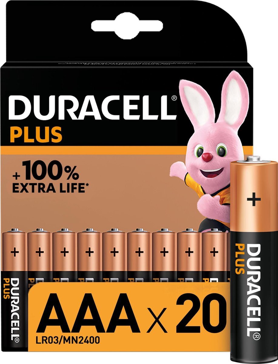 Duracell Plus Alkaline AAA batterijen, 20 stuks