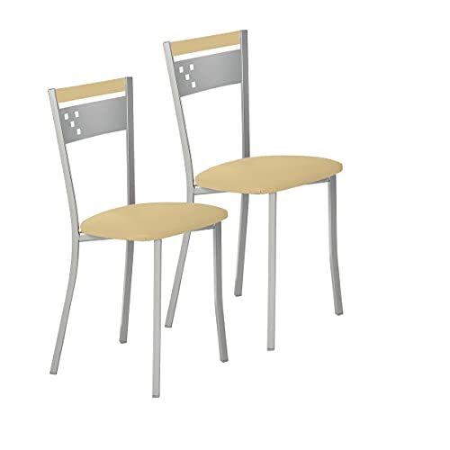 ASTIMESA Keukenstoelen - Metaal - Beige - Set van 2 - 8435627802232