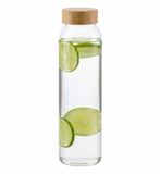 Alpina Glazen waterfles / drinkfles / sportfles - helder transparant - met Bamboe dop - 1000 ml