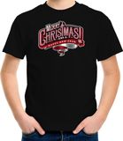 Bellatio Decorations Merry Christmas Kerstshirt / Kerst t-shirt zwart voor kinderen - Kerstkleding / Christmas outfit 164/176