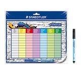STAEDTLER Lumocolor rooster, zelfklevend en herbruikbaar, droog uitwisbaar, inclusief Lumocolor corrigeerbaar in blauw en zwart, pennenklem