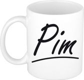 Bellatio Decorations Pim Naam koffiemok - beker - met sierlijke letters - wit
