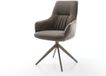 Chaise de salle à manger Zelia-Flex avec accoudoir piètement croisé large finition titane tissu doux texturé taupe pivotant à 360° fonction basculante noyau à ressorts ensachés