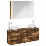 vidaXL Badkamermeubel Set 4 st Gerookt eiken Bewerkt hout en glas