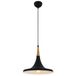 Moderne kroonluchter met metalen behuizing, zwart & oak, hoogte 90 cm, diameter 32 cm, E27-fitting max. 40 W, stijlvol industrieel en Scandinavisch design