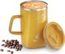 Koffie- en theekop dubbelwandig vacuüm geïsoleerd roestvrij staal - Groot volume - Anti-slip handvat - Schuifmodule deksel - 470 ml (16 oz) - Leapord Honey