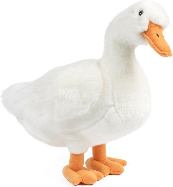 Living Nature Knuffel Eend - Witte pluche eend van 35 cm - Handwasbaar