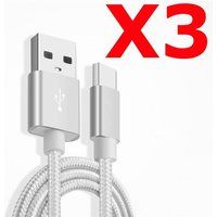 Little Boutik X3 Kabel Metaalversterkt Nylon oplader USB/Type C Lengte 2m Zilver Kleur Compatibel Samsung LG Sony Wiko Blackberry Motorola Asus Huawei Honor Xiaomi Oppo Archos TEENO X3 Little Boutik®