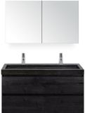 BES LED Maxx XL Badmeubelset 120 cm - Black Oak - Wastafel Lucca Enkel 2 Kraangaten met Spiegelkast