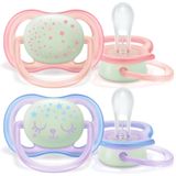 Philips AVENT Ultra Air Fopspeen - 2 stuks - 0-6 Maanden - Oplichtend in het donker - Verschillende kleuren