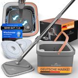 Alanberg Spinmop Dweilsysteem met Emmer en Wringer – Complete Set incl. Emmer, Steel en 2 Microvezeldoeken – Zelfreinigende Mop voor alle vloertypen – Nat & Droog Gebruik, Grijs