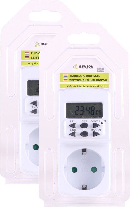 Benson 2x Programmeerbare Digitale Tijdklokken/Tijdschakelaars - Binnen - 12/24-uurs - Benson