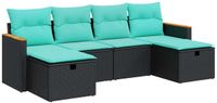 vidaXL 6-delige Loungeset met kussens, poly rattan, zwart