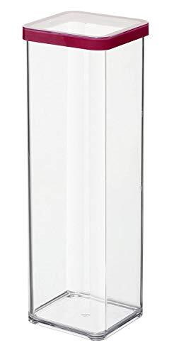 Rotho Babydesign Loft, vierkante opbergdoos 2l met deksel en dichting, Kunststof (SAN) BPA-vrij, transparant / rood, 2l (10,0 x 10,0 x 28,5 cm)