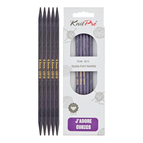 KnitPro J'Adore Cubics breinaalden met dubbele punt, sets van 5 - Houten pinnen voor sokken, hoeden, wanten, kort rond breien - 15 cm x 6,00 mm