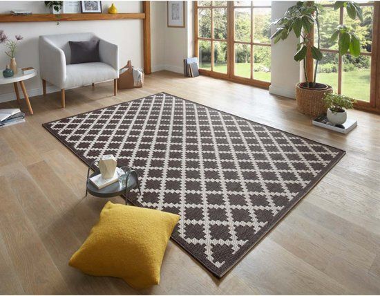 Tapeso Vlakweef Vloerkleed Macrame-Optiek Dawn 103267 77x150 cm Zwart & Crème