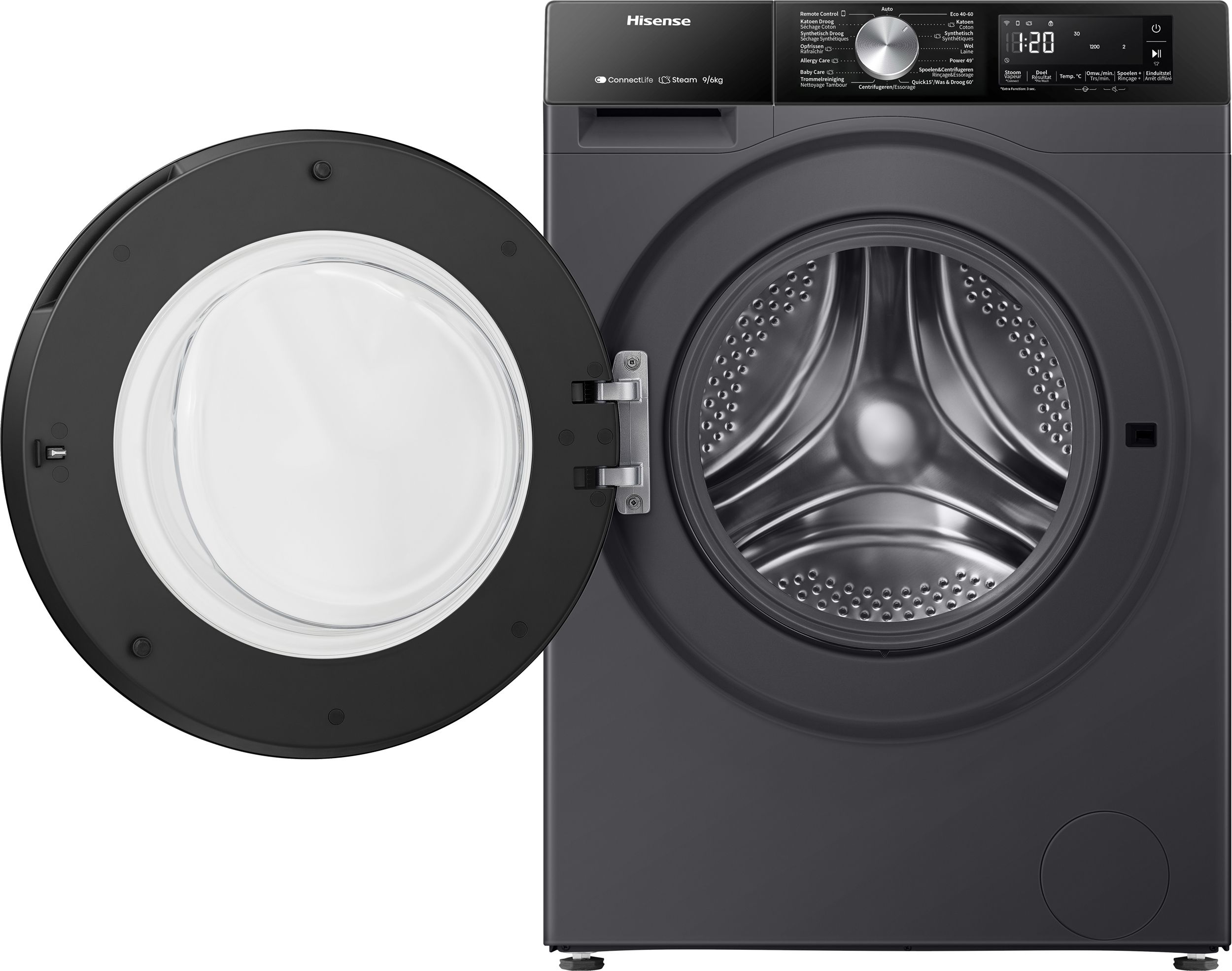 Hisense WD3S9043BB3 Was-droogcombinatie | Energieklasse A | 9/6 kg | 1400 toeren | Zwart