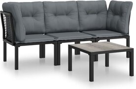 vidaXL 4-delige Loungeset poly rattan zwart en grijs