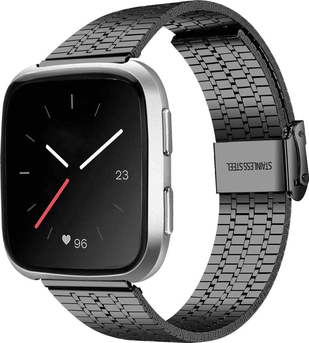 Strap-it Fitbit Versa / Versa 2 roestvrij stalen bandje - zwart