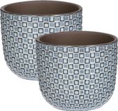 Mica Decorations - Plantenpotten/bloempotten 2x stuks - Keramiek blauw - D11/H9 cm