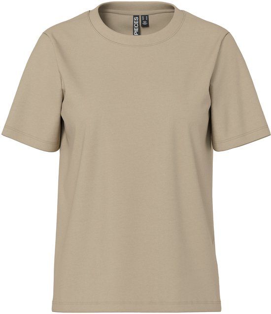 PIECES - Ria Solid T-shirt met ronde hals en korte mouwen voor dames - Katoen - Regular Fit - XXL - Silver Mink