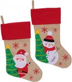 Sandy Set de 2x chaussettes de Noël beige/rouge avec imprimé 46 cm - Père Noël - Bonhomme de neige