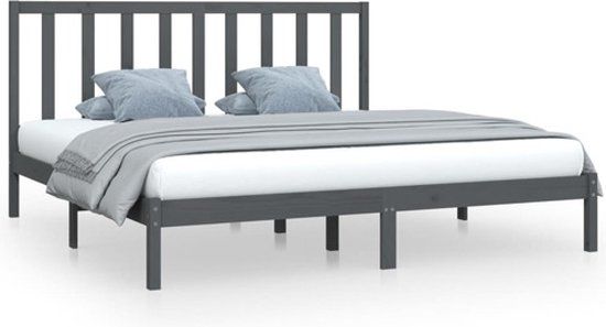 vidaXL Bedframe massief grenenhout grijs 200x200 cm