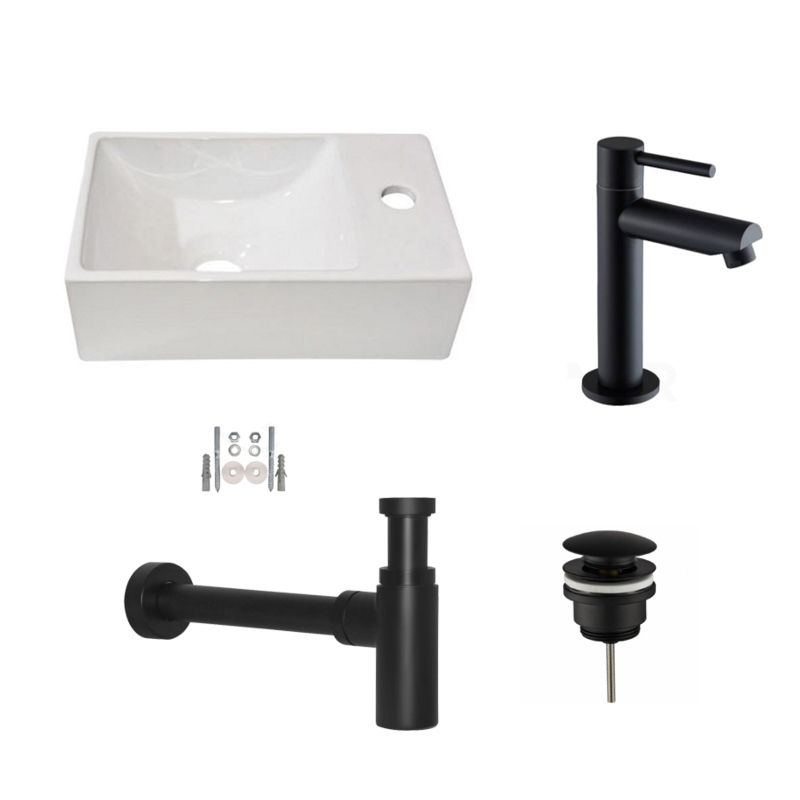 Badkamerplanet Fonteinset Keramiek New Wonder Mat Zwart 30x18cm - Kraangat Links