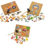 VIGA Hamer-Mozaïekset - Houten Speelset voor Creatieve Kinderen - 23x18 cm - 3 Sets in Doos - Educatief Spel voor Hand-oogcoördinatie